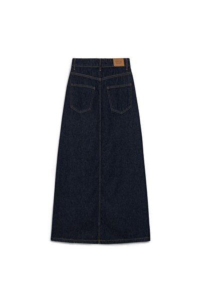 praye Long Bell Denim Skirt Navy Blue