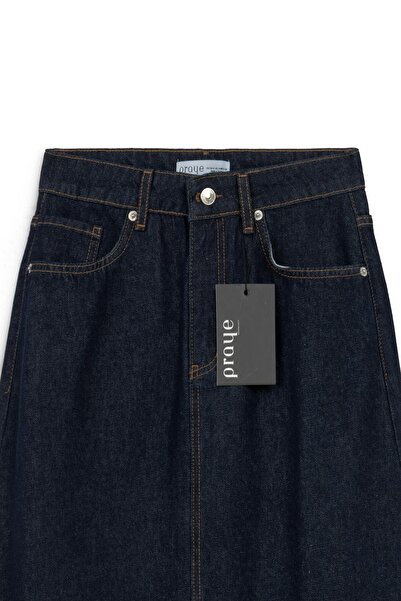 praye Long Bell Denim Skirt Navy Blue