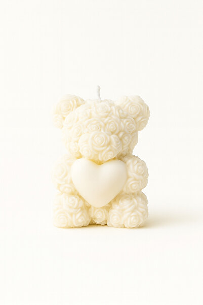 Pino Art Studio MİNİ KALPLİ AYICIK DEKORATİF SOYA WAX BEYAZ MUM 1 ADET