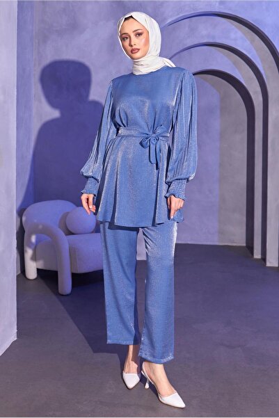 TRENDTESETTÜR Γυναικείο Σετ Παντελόνι Blue Belted - T 3514