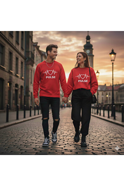blausee wear Liyadaco Dear Couple Combination Pulse Printed Valentine's Day Gift Red Sweatshirt (2-Piece Combination)