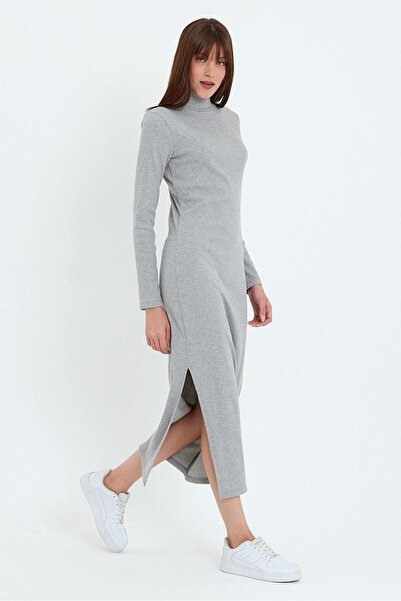 ESPİNA Πλεκτό Μακρύ Φόρεμα Καμιζόλ με σκίσιμο γκρι