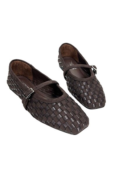 livendi LİSBON Kadın Kahve Kare Burun Örgü Görünümlü Tokalı Mary Jane Babet D...