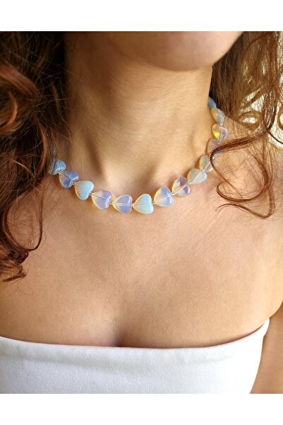 NEMOR STUDIO قلادة من الحجر الطبيعي على شكل قلب من الأوبال |   أناقة متألقة