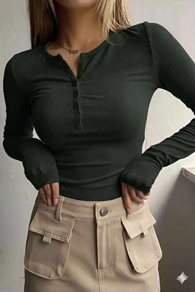 Teenage Millionaire 1 τεμάχιο γυναικεία μπλούζα με μακρυμάνικο καμιζόλα με πράσινο κουμπί χακί