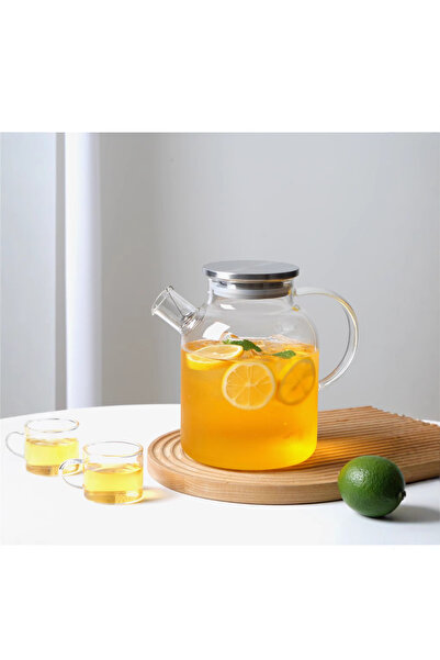 Senin Dükkanın إبريق شاي عشبي زجاجي مقاوم للحرارة بسعة 1800 مل مع غطاء معدني