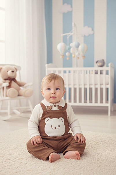 BUUFUU Uzun Kollu Askılı Tulum, Sevimli Hayvan Desenli  Gömlek yaka Bebek Takımı