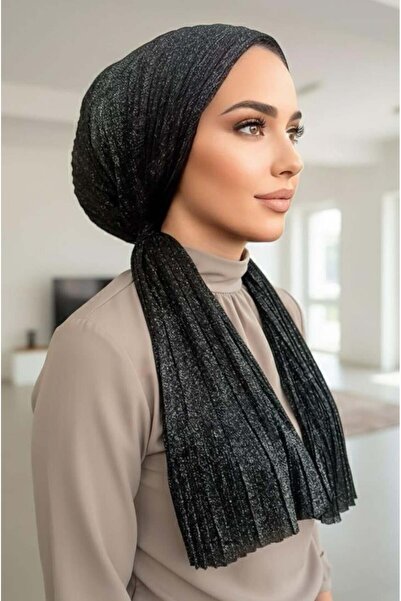 Aişe tesettür Black Silver Sparkling Scarf Bonnet