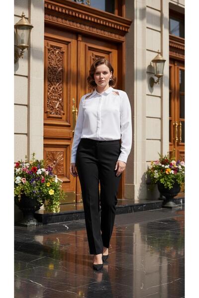 Nidya Moda Kadın Siyah Klasik Kesim Kumaş Pantolon