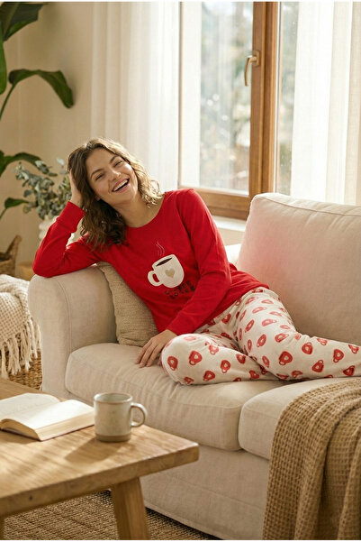 Bravie Luxury Thermal Coffee Lover Women's Winter Long Sleeve Fleece Pajama Set – 42048