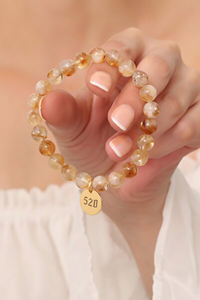 Dünya Doğal Taş 520 Sayı Sekanslı Sitrin Taşı Bileklik Aa