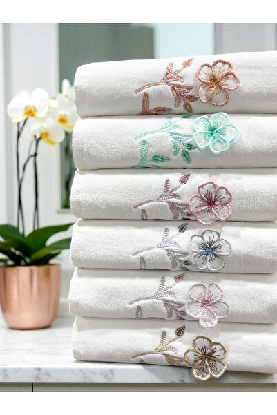 AYHANHOME 6 Pieces 3D Floral Patterned Velvet Luxury Embroidery Dowry Set 50X90 Hand and Face Towels