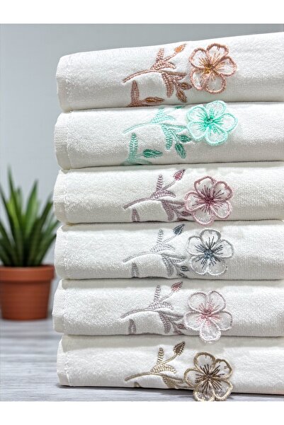 AYHANHOME 6 Pieces 3D Floral Patterned Velvet Luxury Embroidery Dowry Set 50X90 Hand and Face Towels