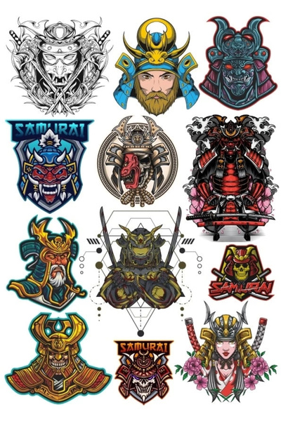 Reysa Tasarım مجموعة ملصقات الساموراي مكونة من 12 قطعة للهاتف والكمبيوتر اللو...