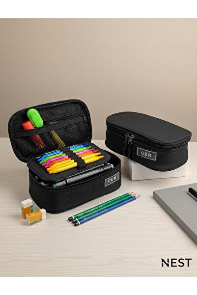 Nest Life Dayanıklı Siyah Kalemlik Okul ve Ofis Kalemliği Büyük Boy Kalem Kutusu