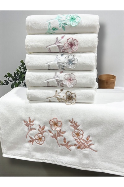 AYHANHOME 6 Pieces 3D Floral Patterned Velvet Luxury Embroidery Dowry Set 50X90 Hand and Face Towels