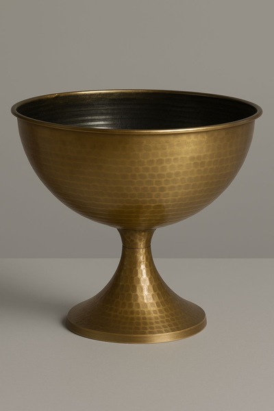 MURANO Modern Çekiç Desenli BAkır Renk Metal Dekoratif Kase – Ayaklı Servis ve Orta Sehpa Objeliği