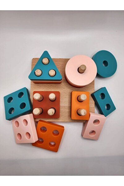 Pitikot Set Jucarie Educativa Din Lemn – Forme Geometrice Montessori, Sortare, Stivuire