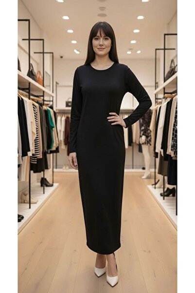 segiza Stretch Fabric Long Sleeve Crew Neck Viscose Dress