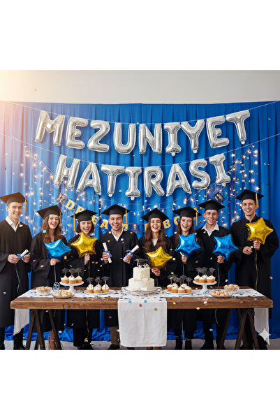 Deniz Party Store Mezuniyet Hatırası Gümüş Folyo Balon Set 36 - 40 Cm