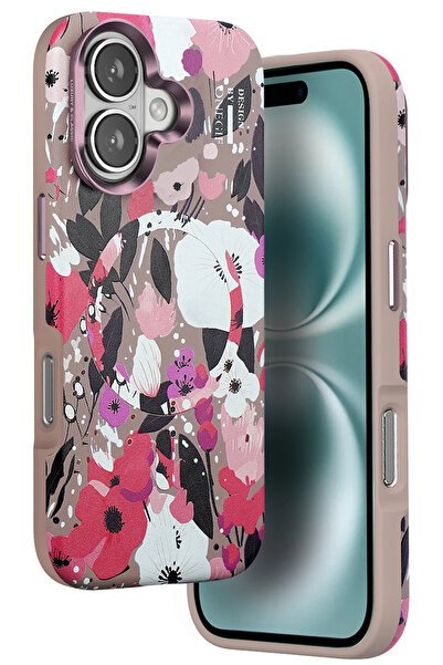 ONEGIF غطاء آيفون 16 من سلسلة الزهور مع تقنية ماج سيف (115910) - وردي