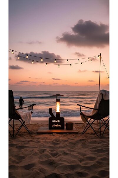 Demir Şömine Mini Pelet Kamp Sobası 80cm Dumansız Kokusuz Balkon Sobası