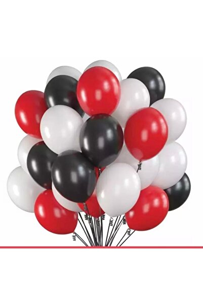Deniz Party Store Pastel Red Black White Balloon Set 15 Pieces