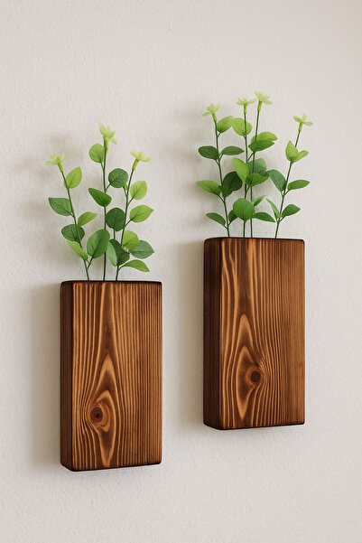 DivanAhşap 2'Lİ AHŞAP ÇİÇEKLİK MUTFAK BANYO YAPAY ÇİÇEK BALKON EV HEDİYESİ BO...