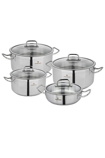Sofram Atlas Turkish Steel Cookware Set with Glass Lid, 8 Pieces