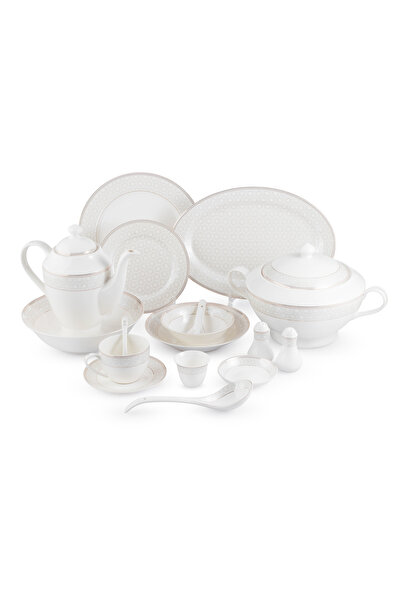 Dania ✨ 70-piece luxury porcelain dinnerware set – serves 6 people with an elegant gilded design! ✨