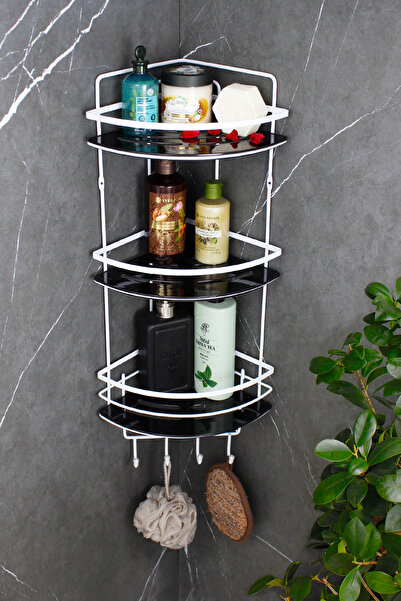 HIMYHOME Paslanmaz Lif Askılıklı Kristal Raflı Beyaz Lamalı Şampuanlık Yapışk...