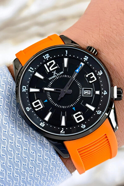 Daniel Klein Takvimli Mineral cam Turuncu Silikon Kordon Erkek Kol Saati 3atm...