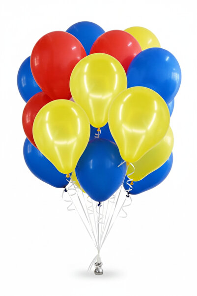 Deniz Party Store Snow White Metallic Red Yellow Dark Blue Balloon Set 15 Pieces