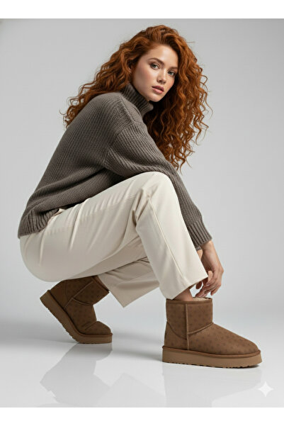 Pierre Cardin ® I Printed Tan Long High Sole Women's Shearling Boots Pc-55393