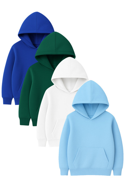 DUBU BUTİK 4'lü Kapüşonlu Basic Sweatshirt Seti - Düz Kışlık Şardonlu Kumaş