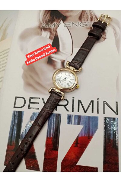 QUARTZ ساعة كلاسيكية طراز مينيمال، هيكل ذهبي، حزام منقوش بنمط جلد التمساح بال...