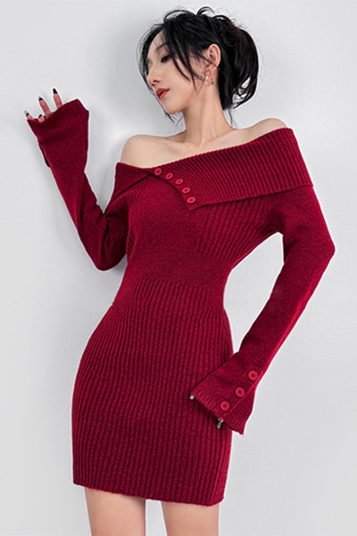 dorbe stylish off-shoulder ribbed knit bodycon mini dress