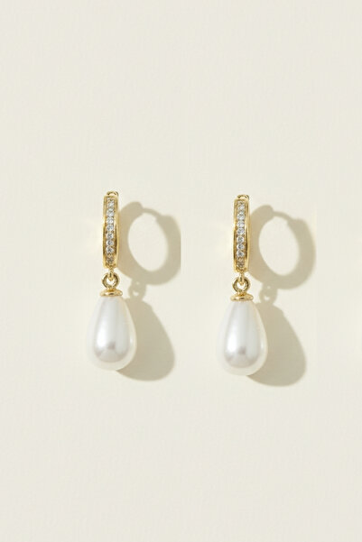 bymissmücevherat Gold Renk 925 Ayar Gümüş Mayorka İnci Küpe – Işıltılı Damla Formlu 8x12 mm İnci Tasarım