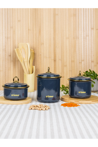 Savaşan Emaye طقم علب توابل، طقم 3 برطمانات، مدخن