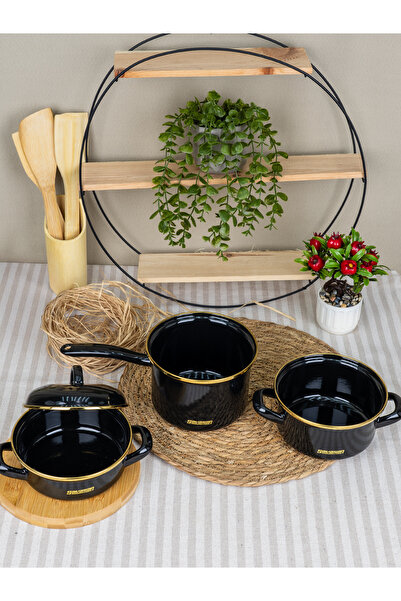 Savaşan Emaye Midi Enamel Cookware Set, Milk Pot, Sauce Pot with Lid Cookware Set