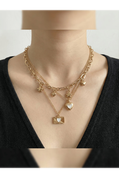 Baelde 3'lü Gold charm kolye