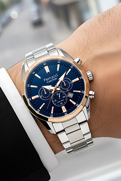 Ferrucci Function Erkek Kol Saati Çelik Kordon Gümüş-Rose Bileklik Hediyeli 3atm sdfer061