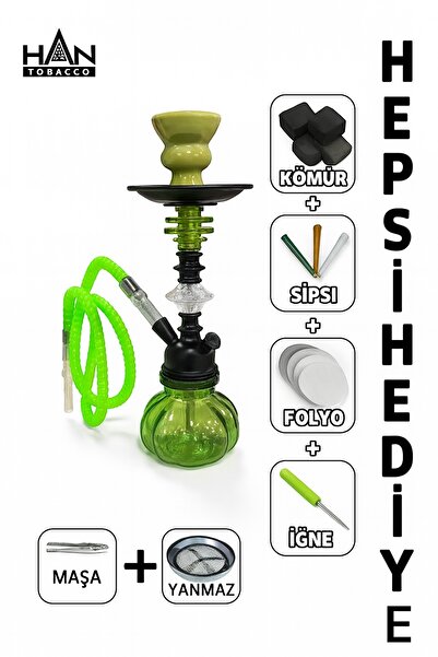 Han Tobacco Yeşil Küçük Boy Nargile Takimi Tüm Set Masa Üstü Nargile Takimi Mini Nargile Seti
