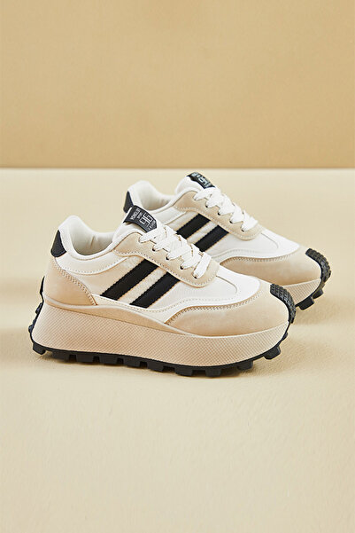 dorbe chic stripes design non-slip lace-up casual wear women chunky sneakers