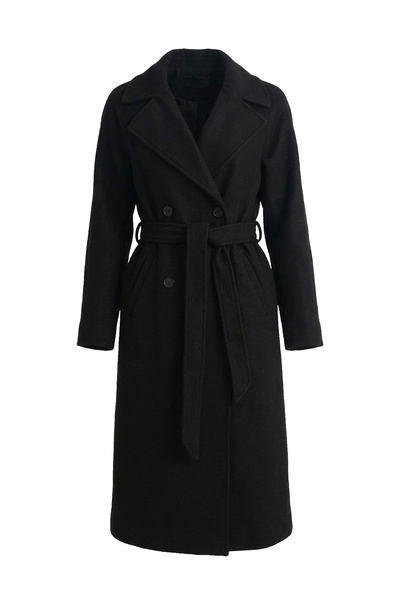 Soydan Güner Kadın Kruvaze Reglan Kol Ara Boy Kaban Siyah 1280