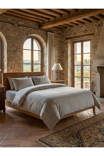 CAQQA Alaçatı Boutique Striped Cotton Double Duvet Cover Set