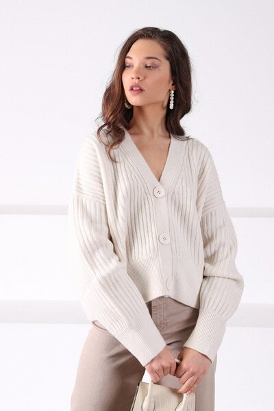 Ferraro Ecru Off-Shoulder Alpaca Wool Blend Women's Knitwear Cardigan