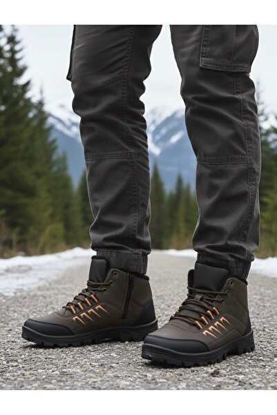 Budaks Pánské boty s chlupatým vnitřkem odolné proti vodě, sněhu a chladu, zimní outdoorové trekové boty se zapínáním na zip a šněrováním