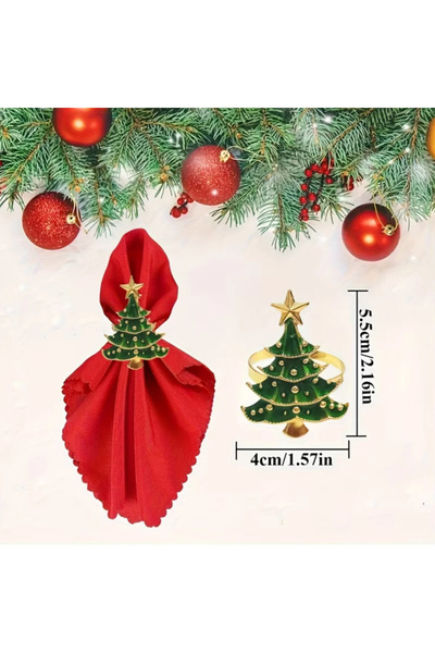 İsmet toka 6 Adet - Çam Ağacı Yılbaşı Peçete Halka Yüzük (KARARMAZ) Yılbaşı - Metal Aksesuar