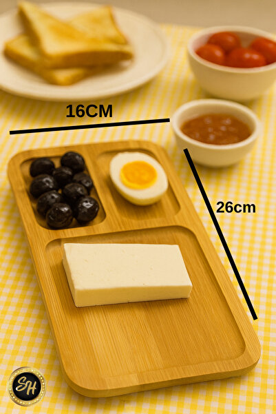 Snow Homs Original Bamboo Divided Serving Plate for Breakfast, Snack Plate, Presentation Plate Bamboo Rectangular
